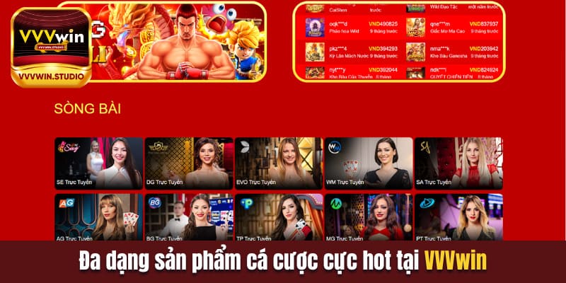 Đa dạng sản phẩm cá cược cực hot tại vvvwin