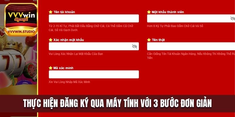 Đăng ký vvvwin qua máy tính với quy trình 3 bước đơn giản