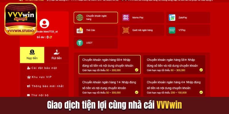 Giao dịch tiện lợi cùng nhà cái vvvwin